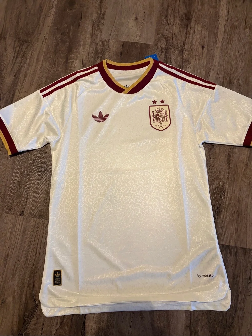adidas White and Maroon Spain Youth Soccer Jersey